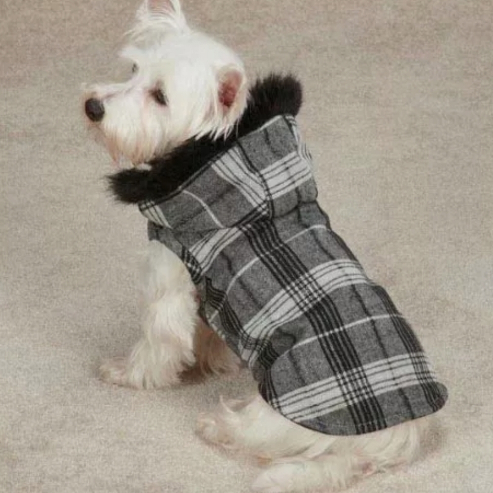 NWOT Zack & Zoey Park Avenue Pet Coat Black White Silver Plaid Size Small